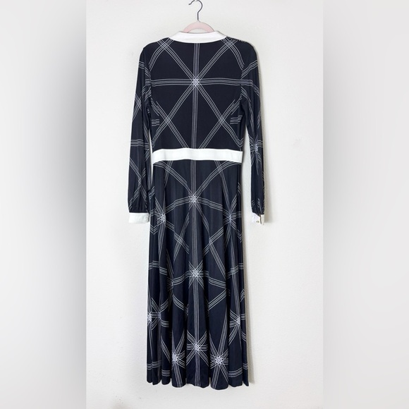 Tory Burch Anja Geometric Black White Midi Dress size M Partial Gold Buttons - Picture 6 of 16